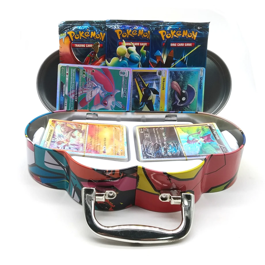 Goedkoop 102 Stks set Pokemon Draagbare Blikken Doos Takara Tomy Battle Speelgoed Hobby Hobby Collectibles Game Collection Anime Kaarten Voor Kinderen