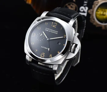 

BOMAX MARINA Watch men's military automatic GMT movement 44MM silver steel case luminous hand leather strap H4155