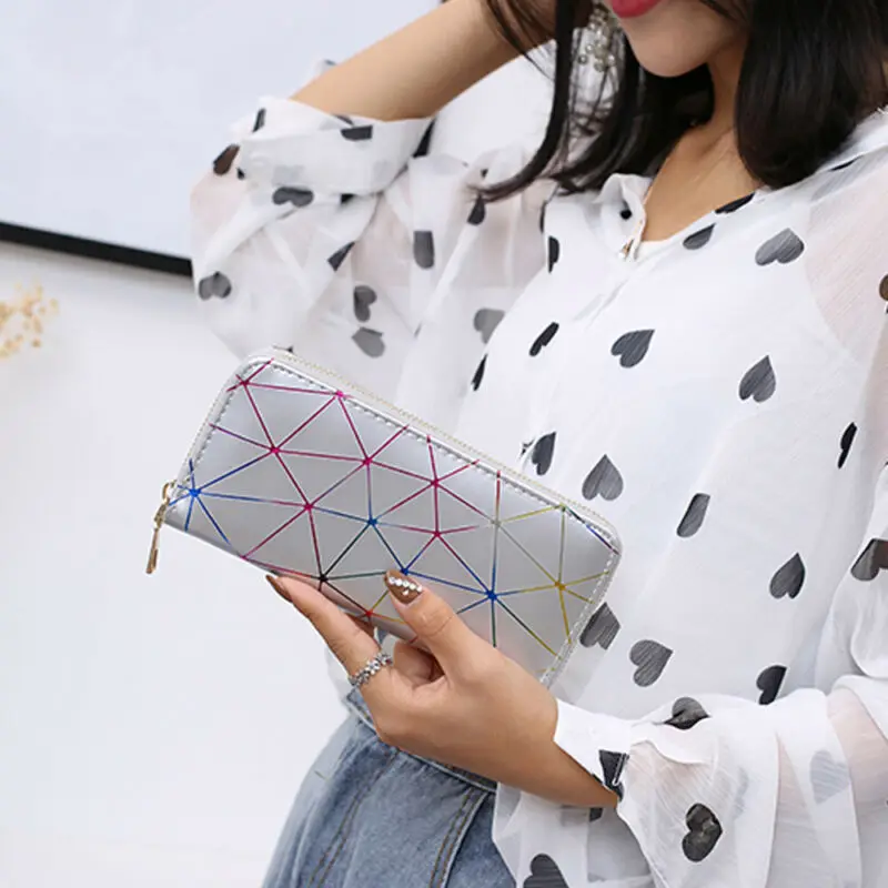 Fashion Women Leather Envelope Clutch Wallet Gradient geometric pattern Long Card Holder Purse Bag Handbag | Багаж и сумки