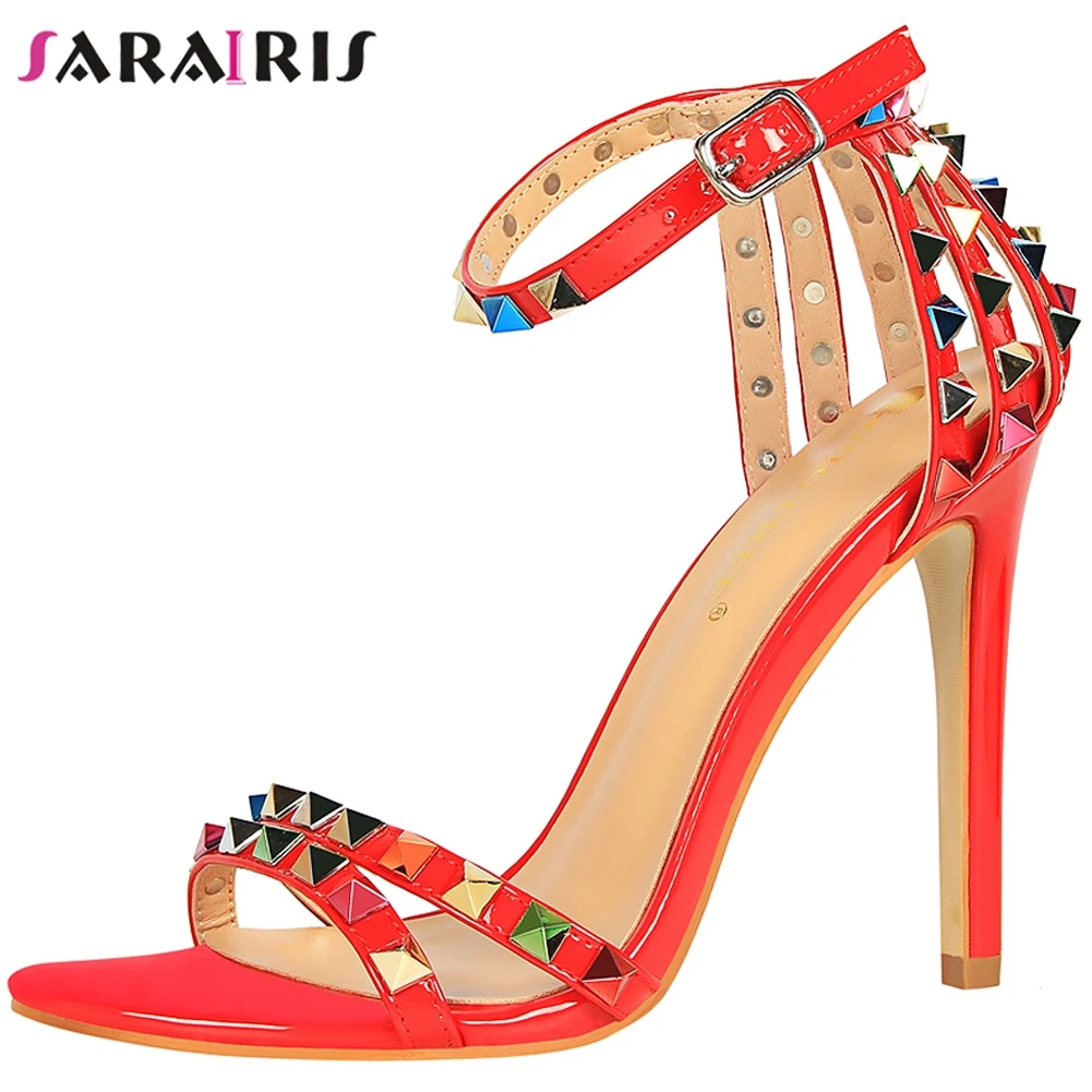 

SARAIRIS Sexy Female Colorful Silver High Heel Sandals Ankle Strap Pu Party Proom Club Summer Sandals Women Crystal Shoes Woman