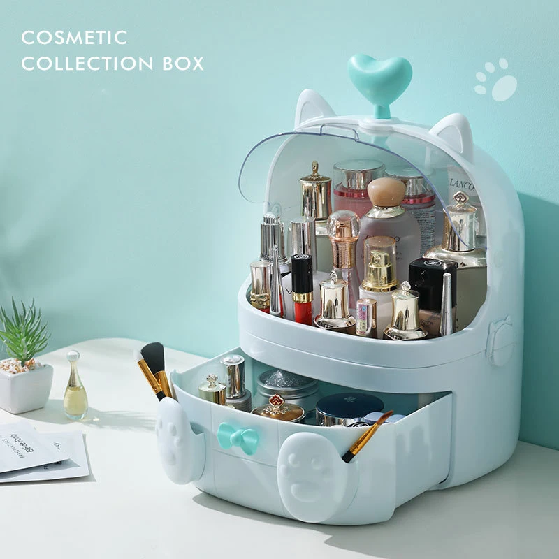 Plastic Makeup Storage Box Cat Shape Transparent Cosmetic Organizer Dustproof Waterprooof Desktop Beauty Home | Дом и сад