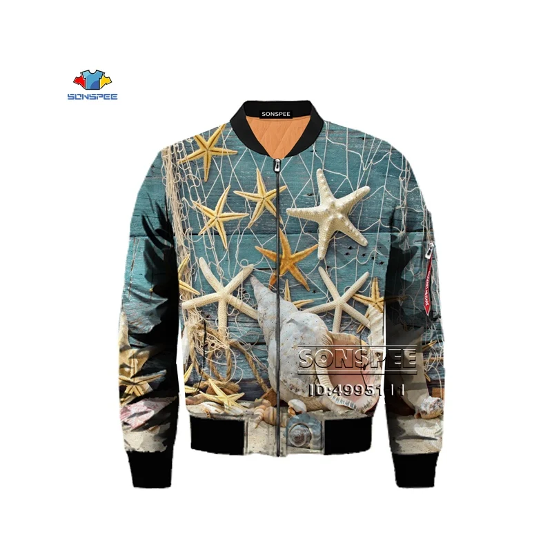 

SONSPEE Sea Seastar Octopus 3D Print Men Winter Thick Bomber jacket Flight Jacket Army Military Casual Tops Plus size XS-6XL