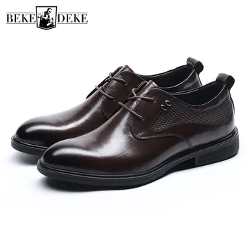 

Genuine Men New Brand Leather Formal 2020 Summer Vintage Style Lace Up Business Shoes British Derby Casual Flat Black Shoe