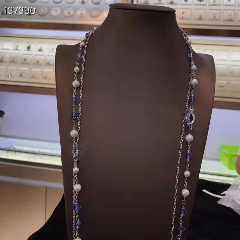New Design Luxury Brand Jewelry Fashion Blue Long Necklace Crystal For Women Party Wedding Daily Designer Accessaries