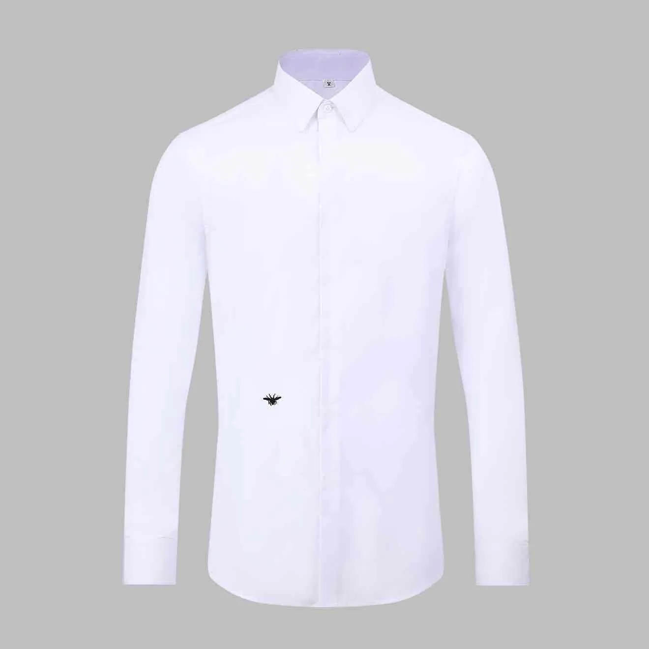 Little Bee Embroidered Men's Shirt Solid Color Long Sleeve European Station Business Casual European Style Slim White Shirt