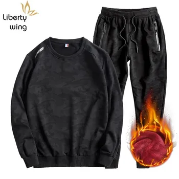 

Mens Winter Fleece Lining Thick Warm Tracksuit Plus Size 8XL Casual Man Suit Camouflage 2pcs Long Sleeve Sweatshirt Jogging Set