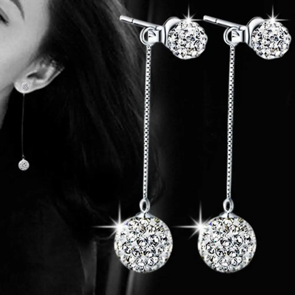 

Luxury Women Earrings Full Rhinestone Inlaid Tassel Round Ball Long Dangle Women Stud Earrings for Woman's accesories New