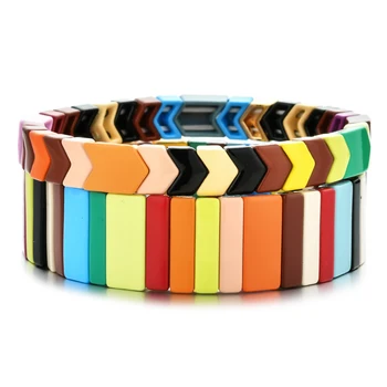 

Vintage Enamel Tile Bracelets Stackable Fashion Arrow Bracelet For Women Summer Beach Stretch Allloy Paint Jewelry 2020 New