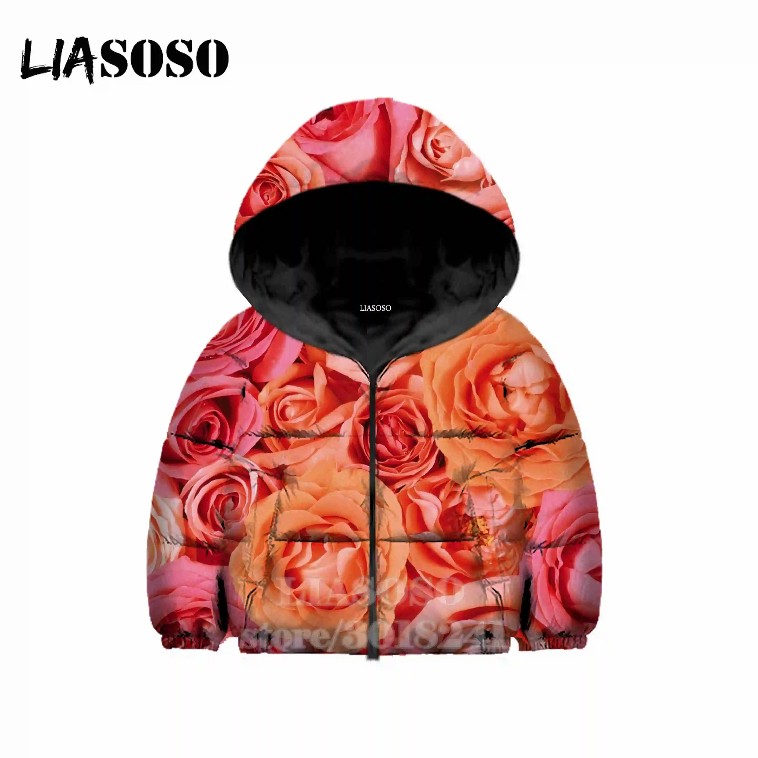 13 Пуховое пальто с розами Детская куртка уличная одежда для мальчиков и девочек с 3D принтом аниме, худи на молнии, теплая одежда из хлопка для подростков B178-2 - Цвет: 13