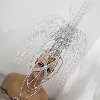 

Holographic Burning Man Accessies Rhinestone Mask Headpiece Costume Fashion Stage Show Summer Festival Rave Gear