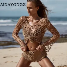 Sexy Bikini Coat Women Vacation Handmade Crochet Shirt Swimsuit Cover Up Hollow Long Sleeve Beach Travel Sun Protective Clothing Sexy Bikini Coat Women Vacation Handmade Crochet Shirt Swimsuit Cover Up Hollow Long Sleeve Beach Travel Sun Protective Clothing