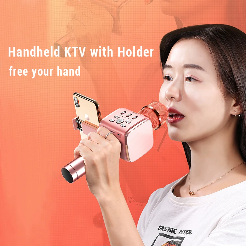 

Wireless Microphone Golden Karaoke Bluetooth Microphone with Speaker Cordless Mic for Iphone X Karaoke Set with Phone Stand