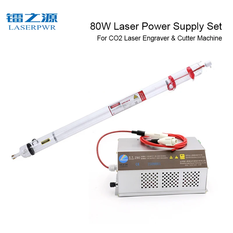 

LASERPWR 80W Laser Power Supply Z80+EFR 1600CL CO2 Glass Tube Set for Laser Cutting Machine Engreaving Wood Leather Accessories