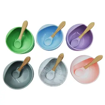 

Silicone Children's Tableware Baby Bowl Feeding Plates Kids for Food Dishes Spoon Waterproof Spill Proof Suction Rotating Dish