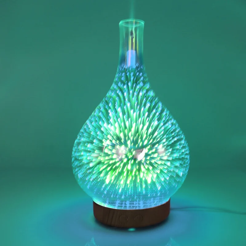 

8 Color Light 3D Glass Vase Aromatherapy Essential Oil Aroma Diffuser Changing and Waterless Auto Shut-off Cool Mist Humidifier*