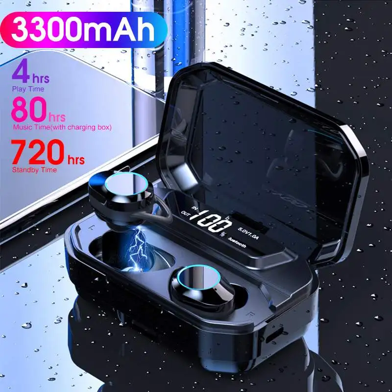 TWS 5,0 bluetooth 9D стерео наушники беспроводные наушники IPX7 водонепроницаемые наушники 3300 мАч светодиодный умный внешний аккумулятор держатель для телефона