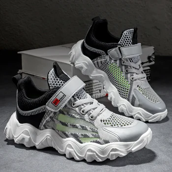 

Original Teenager Sneakers for Boys Black Children Running Shoes Soft Bottom Walking Sneakers Kids Hook & Loop Youth Boys Shoes