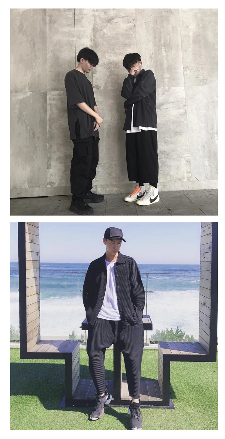 MIYAKE плиссированные мешковатые рубашки ins мужские Плиссированные рубашки