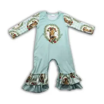 

cow with floral plaid baby girl ruffle cute romper