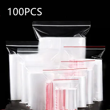 

100pcs/lot Clear Zip Lock Ziplock Bags Food Package Storage Bag Zipper Thick Plastic Small Jewelry Packing Reclosable Zip Bag