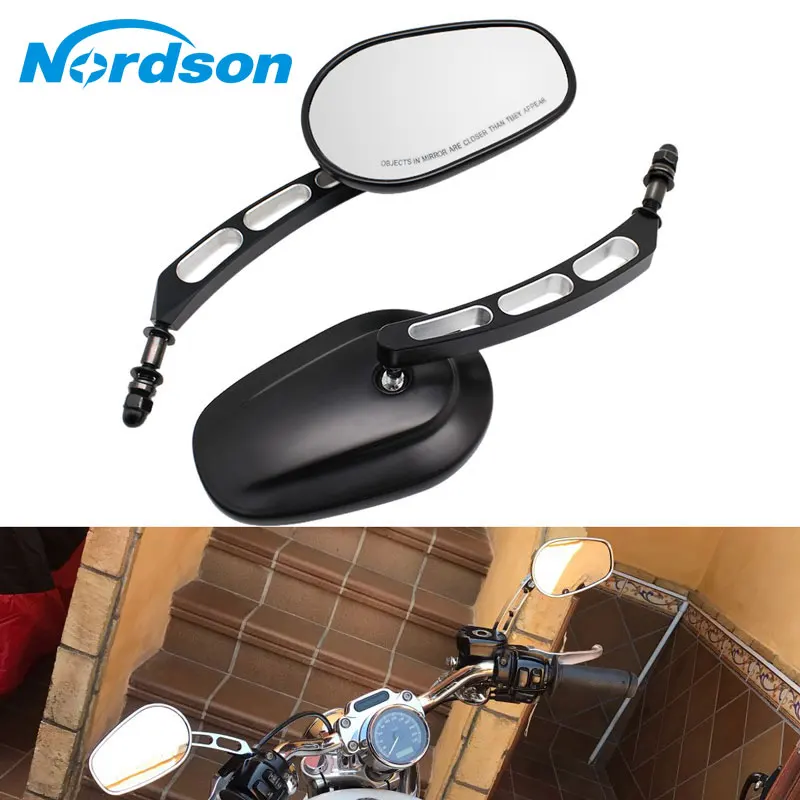 Nordson Универсальный 1 пара мотоциклетные зеркала боковое зеркало заднего вида 8 мм мотоцикл мото зеркало алюминиевый черный для Harley Davidson