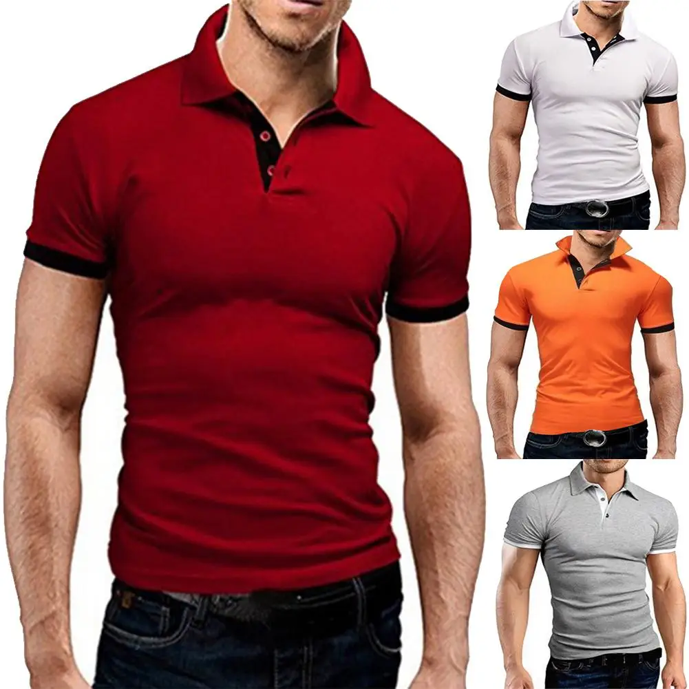 

Yfashion Men T-shirt Lapel Short Sleeves Pure Color Shirt Fashionable Tops