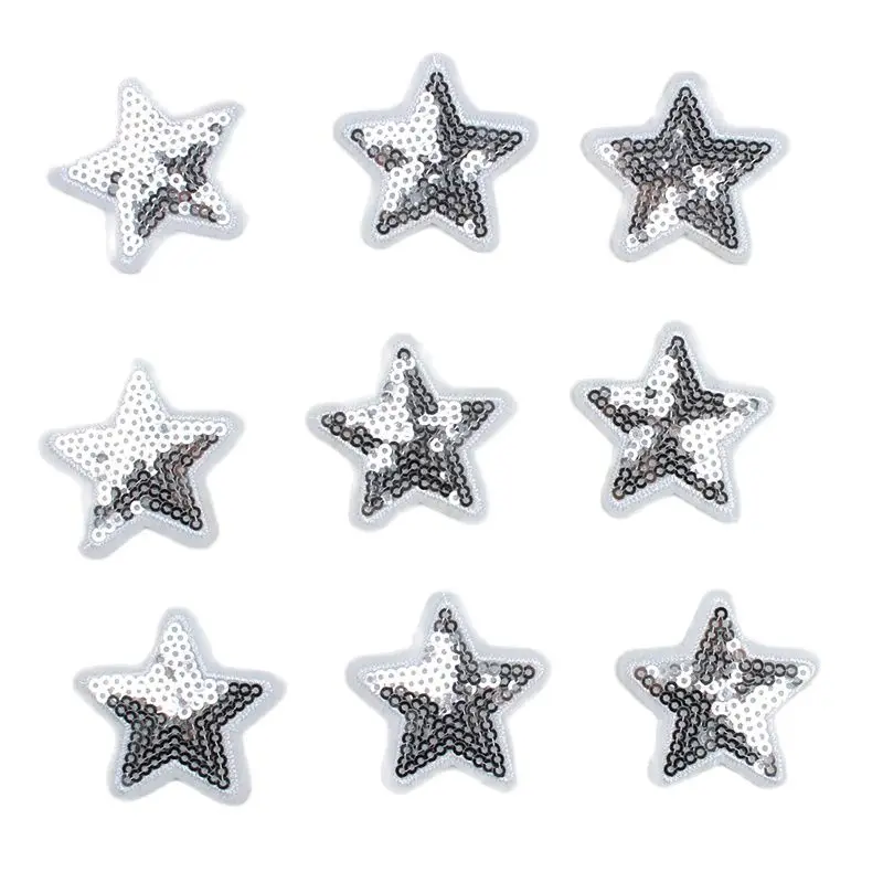 10pcs Sequined Silver Star Patches For Jeans School Bag Shoes Hats Coats Decoration DIY Garments Appliques Sewing Clothes Badge