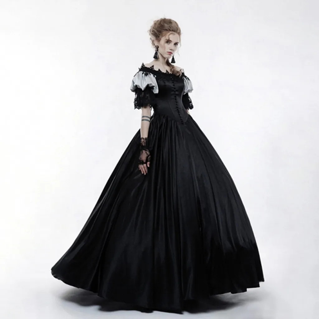 Модное женское средневековое винтажное готическое платье, нарядное платье без бретелек, женское кружевное лоскутное платье