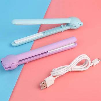 

Mini Cute Hair Curlers Hair Straightener 2 In 1 USB Rechargeable Corrugate Hairs Styling Tools Ceramic Curling Iron 30s Heating