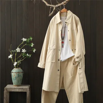 

Popular all-match turn down collar overcoat women's loose mid-length trench coat Women's British Style long coat for 2020 autumn
