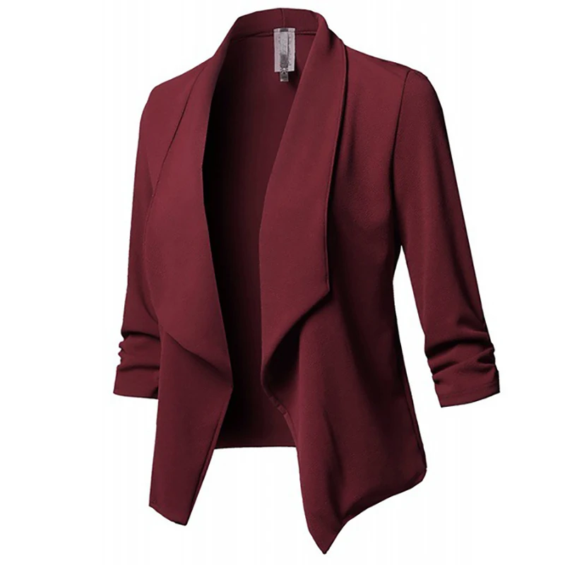 Женский блейзер куртки женские ретро-костюмы Пальто Feminino OL блейзеры верхняя одежда размера плюс открытый передний короткий кардиган размера плюс S-5XL - Цвет: Бургундия