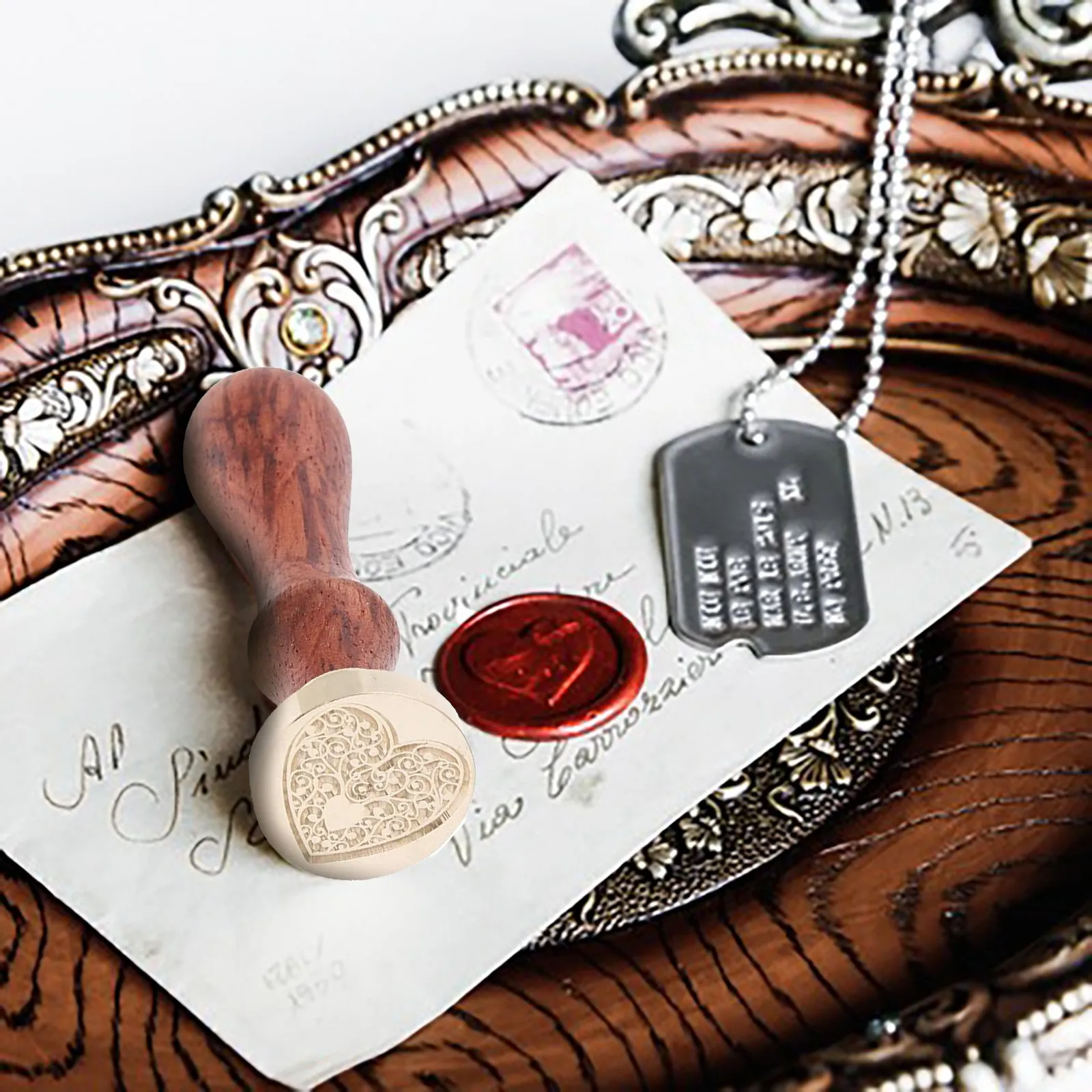 Retro Wax Seal Stamp Sealing Wax Seal Set Love Heart Wood Stamp Kits Replace Coppers Head Sollos Stempel Tools Post Decor 5G