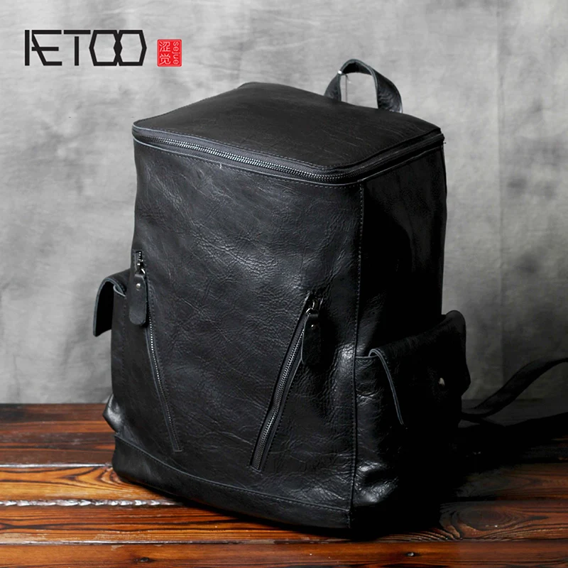 

BJYL Large capacity head cowhide shoulder bag personality retro handmade leather backpack