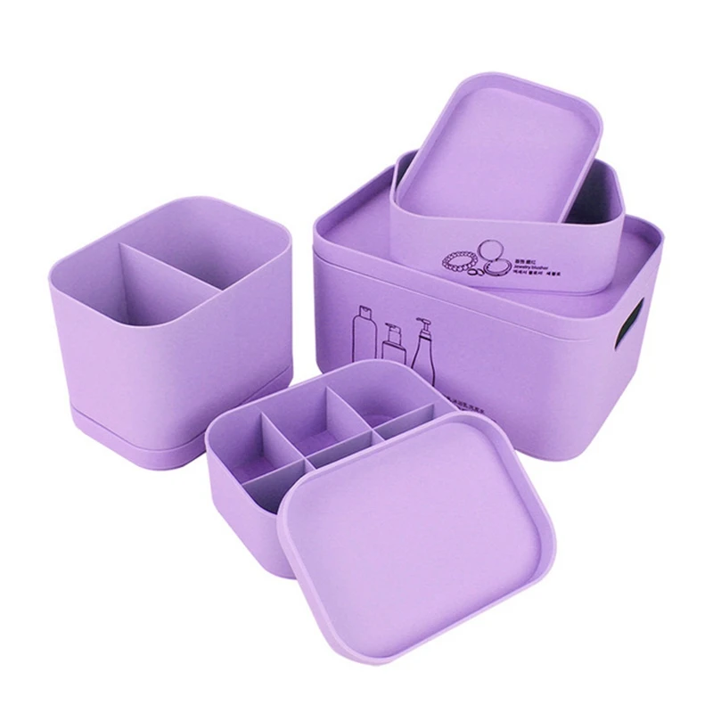 Purple 4 шт./компл. органайзер для макияжа для косметики коробка для хранения ювелирных изделий Органайзер Пластиковый Ящик для посуды для планшетов - Цвет: Purple