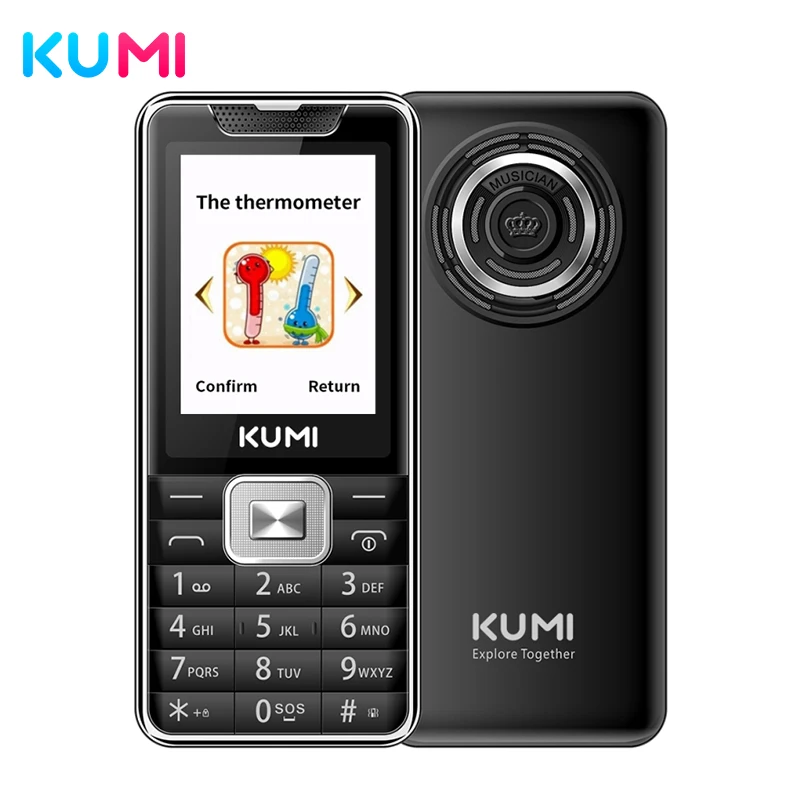 Kumi desbloqueado característica celular com termômetro infravermelho flashlig sênior crianças duplo sim cartão celular bluetooth|Celulares| -