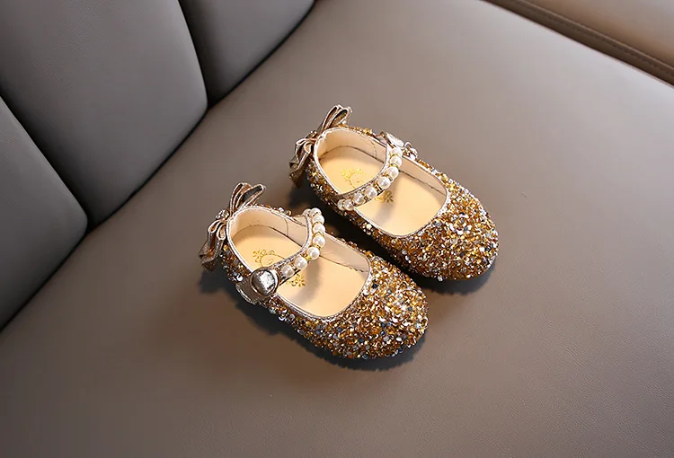 best children's shoes Spring Girls Shoes Glitter Wedding Performance Kids Flats Baby Princess Shoes Gold Silver Toddler Flats Anti-skid Dance Shoes child shoes girl