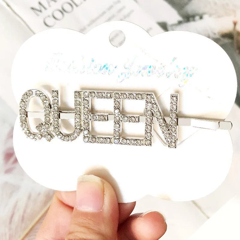 QUEEN Silver 1 шт., заколки для волос с кристаллами и буквами, стразы, заколки для волос, заколки для волос, инструменты для укладки волос, аксессуары, ювелирный подарок - Цвет: QUEEN Silver