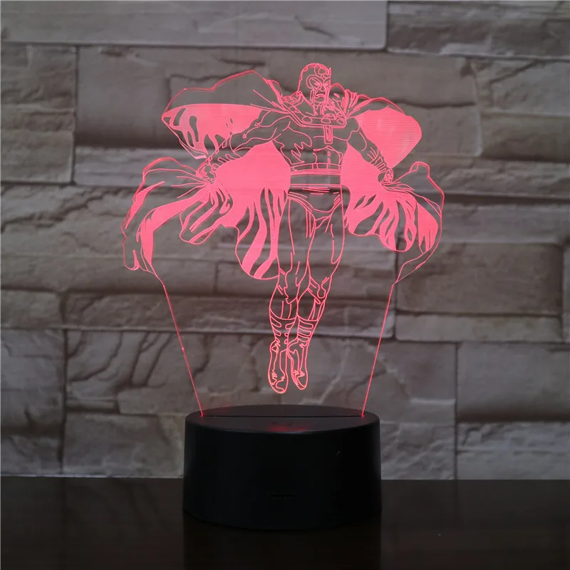 Avengers Hero Kids 3d Table Lamp X Man Sleep Nightlight Illusion USB Touch Sensitive Light Magneto Lamp