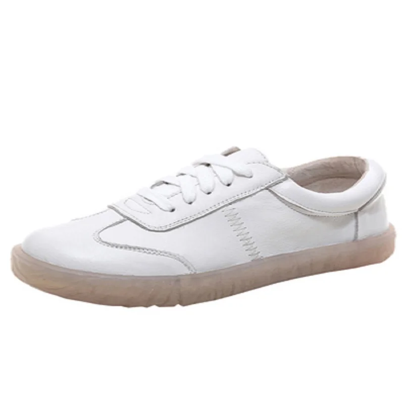 

Flat single shoes female 2019 spring and autumn new handmade leather tendon soft bottom large size Brockson female white shoes