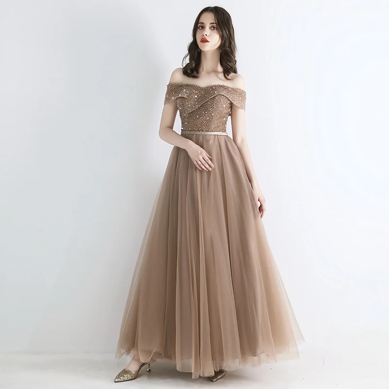 SSYFashion/Новинка года; длинные платья для выпускного вечера с вырезом лодочкой, блестками и бисером; цвет хаки; вечерние платья в пол; De Fiesta - Цвет: khaki