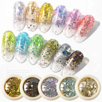 

10 Designs Nail Glitter Flakes 3D Sequins Paillette Powder Charm Acrylic Powder For DIY Handmade Nail Art Decoration 6Box/Set