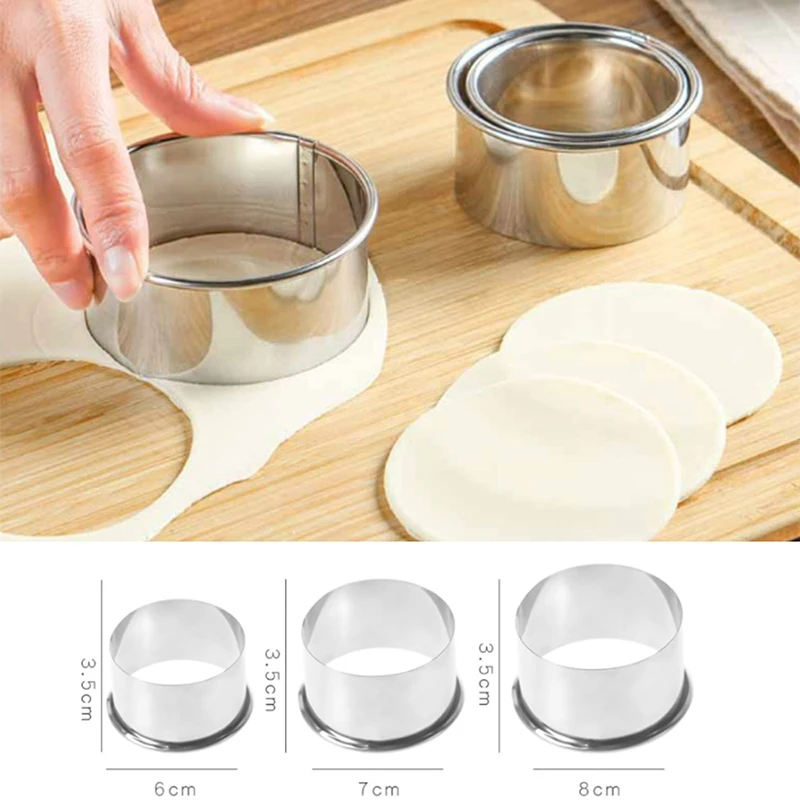 3-Piece Stainless Steel Dumpling Wrapper Mold Set - Small, Medium, Large Round Cutters For Pastry, Cookies, Dough