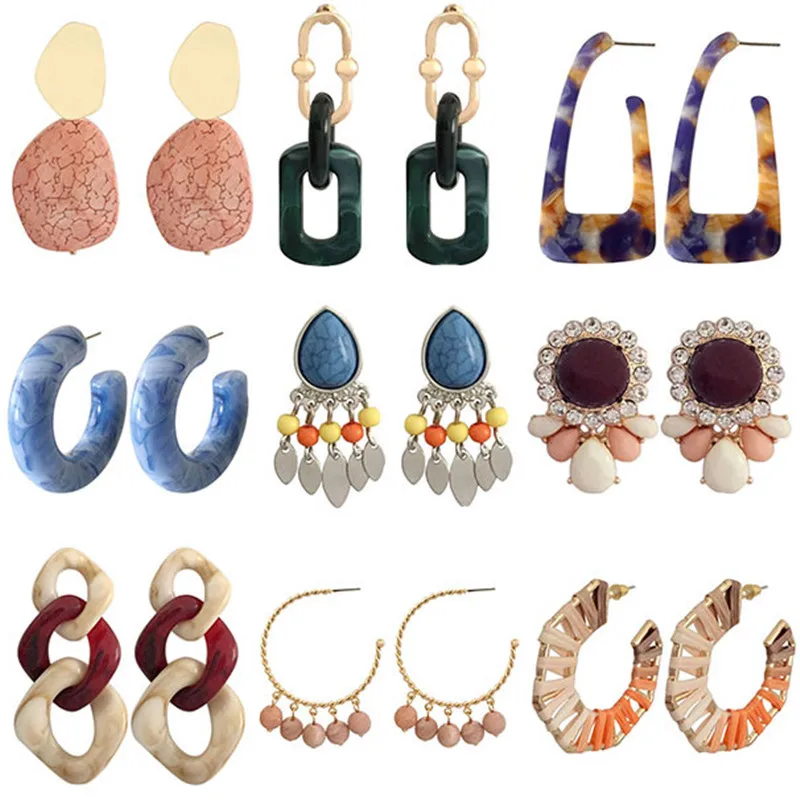 

2020 New Women's Fashion Crystal Earrings Rhinestone Glass Blue Resin Sweet Metal Leaf Ear Earrings For Girl Wholesale