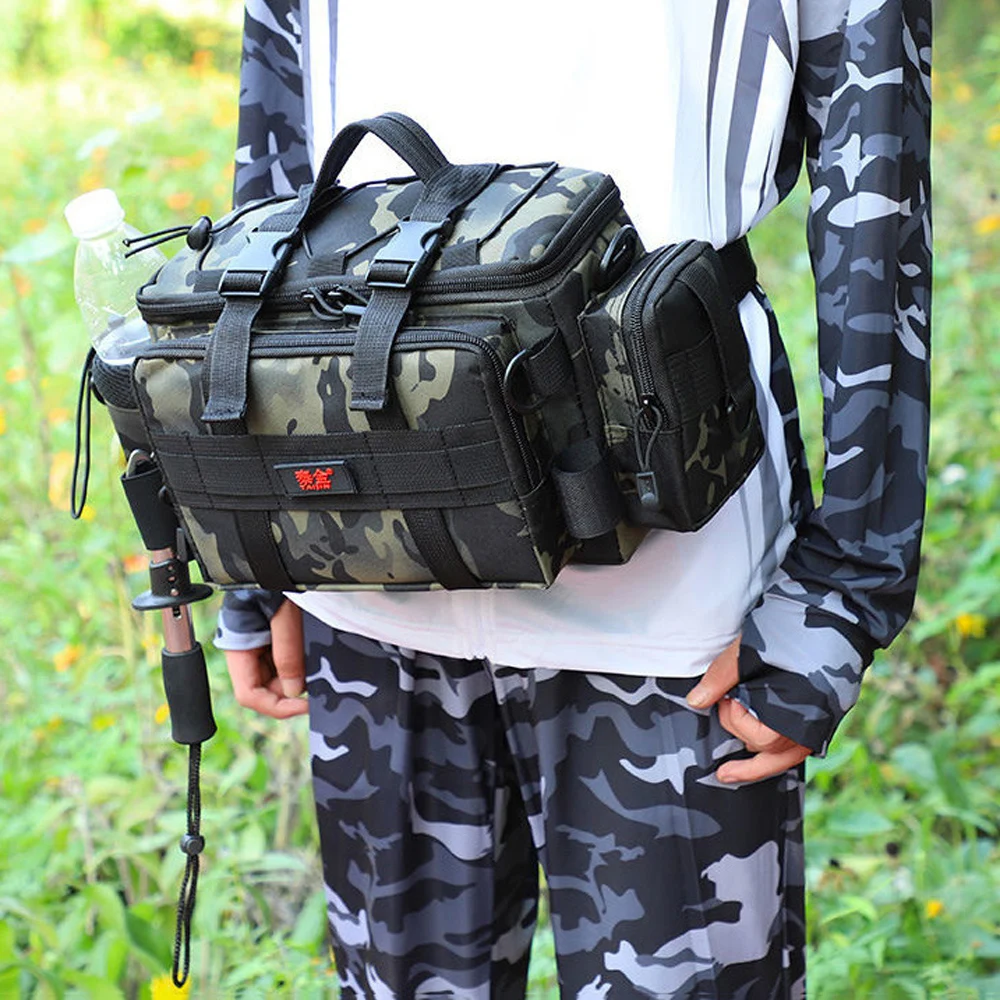 

High Cpacity Fishing Rod Tackle Bag Waterproof Portable Outdoor Gear Lure Bait Reel Storage Case Box Hiking Camping Shoulder Bag