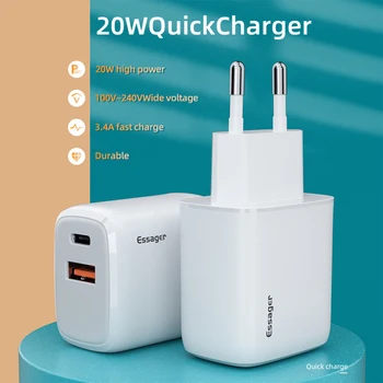 

Essager 20W USB Type C Charger For IPhone 12 Pro Max Mini Quick Charge 3.0 QC PD USBC USB-C Fast Charging Travel Wall Charger