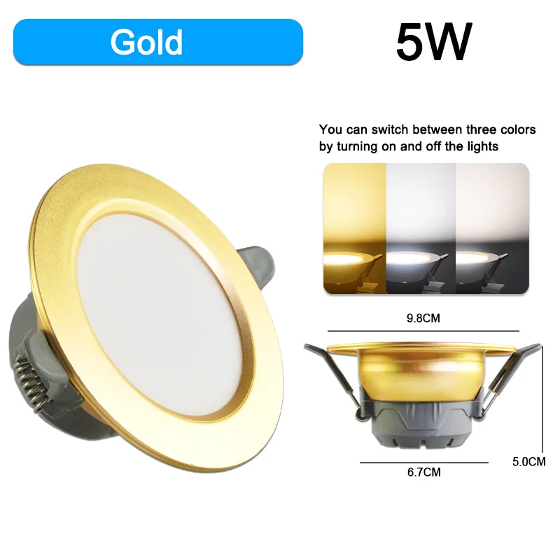 10 шт. точечные светодиодные светильники 3 Вт 5 Вт 3000k 4500K 6000K AC 220 V-240 V, светодиодные светильники для кухни, гостиной, внутреннего освещения - Испускаемый цвет: Gold