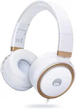 

ROCKPAPA Wired with Microphone Volume Control Foldable Lightweight Headset for Cellphones Laptop Computer PC CD DVD White/Gold