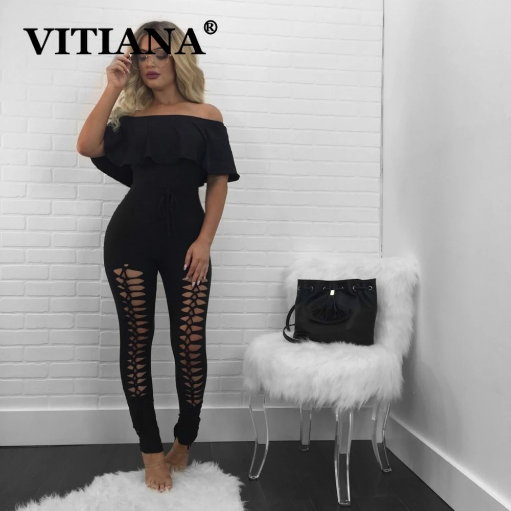 VITIANA Женский Повседневный комбинезон с открытыми плечами черный Однотонный
