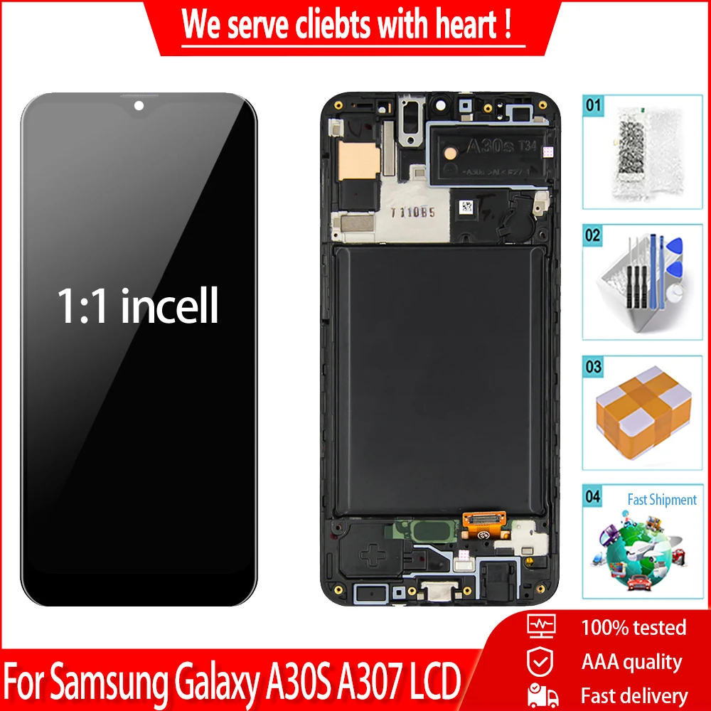 ЖК-дисплей 6 4 дюймов incell 1:1 для Samsung Galaxy A30S A307F A307 A307FN сенсорный экран с рамкой и