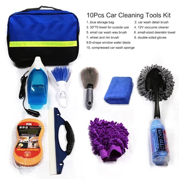 

2020 New 10Pcs Microfibre Car Wash Cleaning Tools Set with Storage Bag and Vacuum Cleaner for Exterior Washing Interior Cleaning